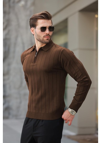 Vizon Polo Yaka Fermuarlı Örme Kazak 7242 fiyatları