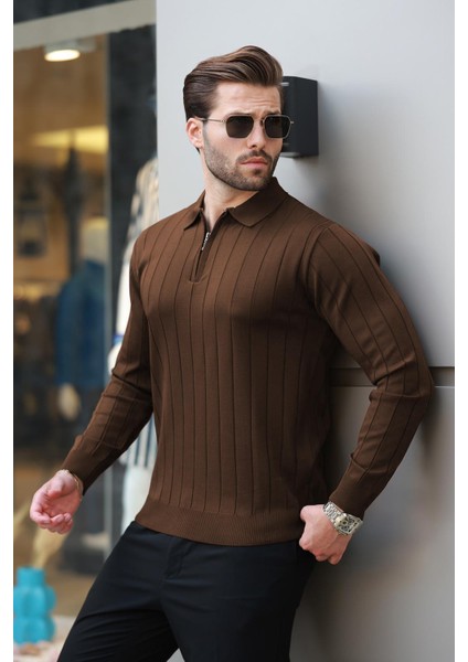 Vizon Polo Yaka Fermuarlı Örme Kazak 7242 modelleri