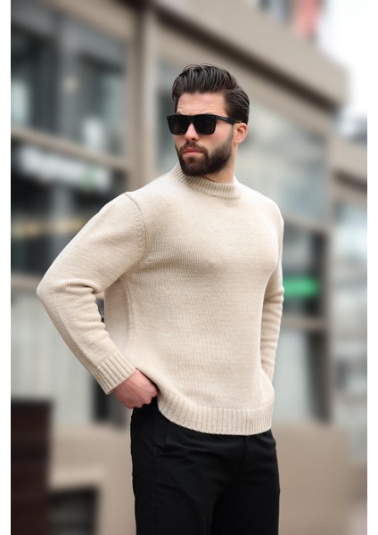 Bej Bisiklet Yaka Overfit Erkek Triko Kazak E7402 indirimleri