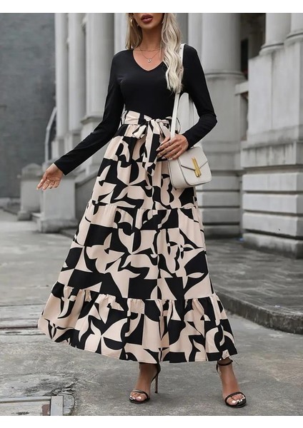 Kadın Uzun Kollu Bisiklet Yaka Uzun Elbise modelleri