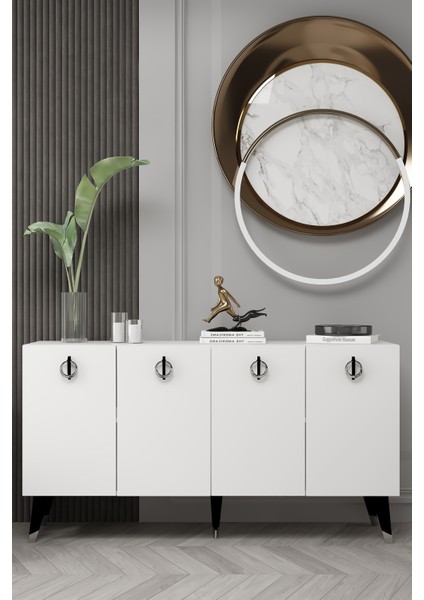 8217-32CT KB150 Konsol,tv Ünitesi Beyaz-Siyah-Gümüş