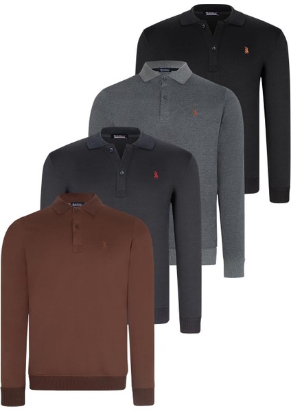 Dörtlü Set V4007 Dewberry Erkek Sweatshırt-Siyah-Lacivert-Antrasit-Kahve
