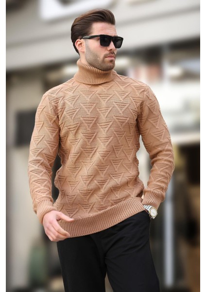 Camel Balıkçı Yaka Desenli Erkek Kazak E7292 fiyatları