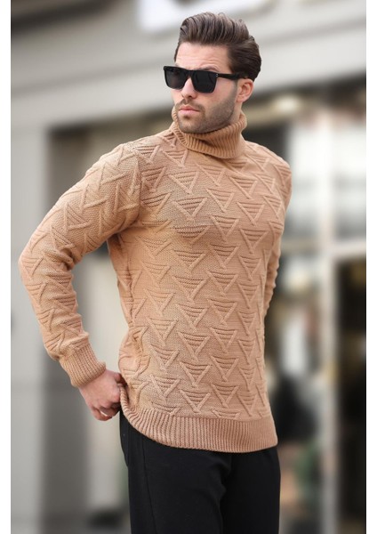 Camel Balıkçı Yaka Desenli Erkek Kazak E7292 modelleri