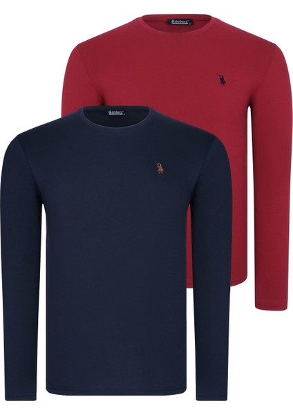 Ikili Set T8588 Dewberry Yuvarlak Yaka Erkek Sweatshırt-Bordo-Lacivert