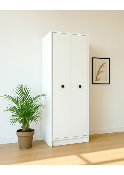 Beyaz Fonksiyonel Portmanto – Modül 3: Askılı Çift Kapaklı Dolap