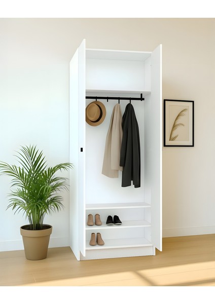 Beyaz Fonksiyonel Portmanto – Modül 3: Askılı Çift Kapaklı Dolap modelleri