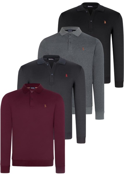 Dörtlü Set V4007 Dewberry Erkek Sweatshırt-Siyah-Lacivert-Antrasit-Mor