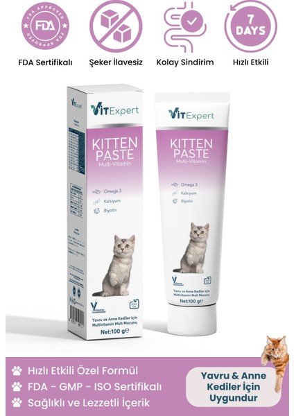 Kitten Paste Yavru Kediler Için Multi Vitamin Kas Gelişimi Destekleyici Malt Macun 100 gr