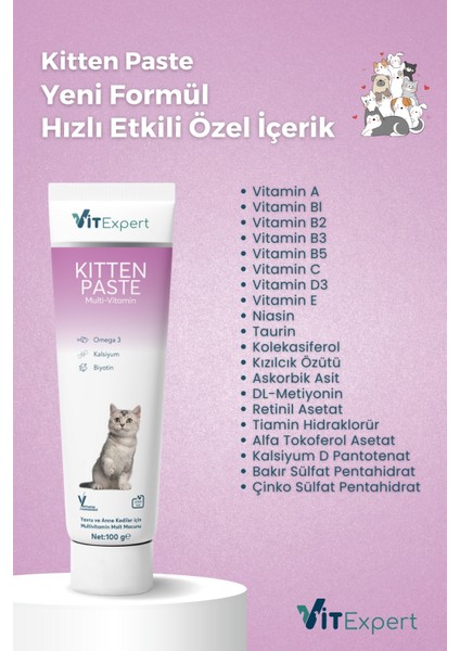 Kitten Paste Yavru Kediler Için Multi Vitamin Kas Gelişimi Destekleyici Malt Macun 100 gr
