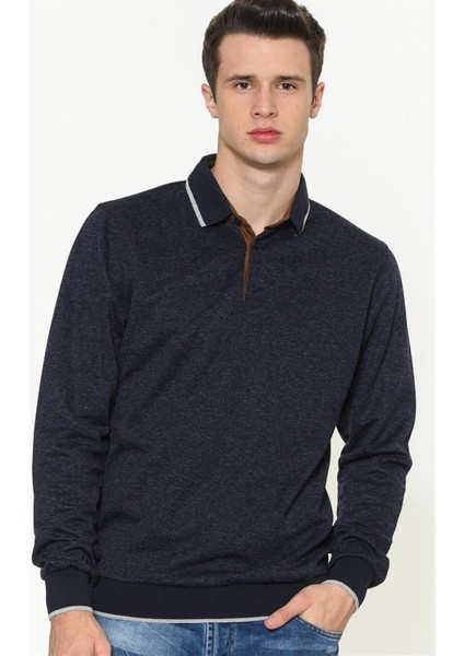 1038 Dewberry Erkek Sweatshırt-Düz Lacivert