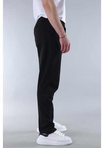 Koyu Siyah Regular Fit Düz Kesim Yan Cepli Erkek Pantolon 6540