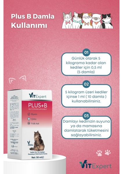 Plus B Tüm Kediler Için Tüy Dökülmesi Önleyici Tüy Sağlığı Destekleyici Multi Vitamin Damla 50 ml indirimleri