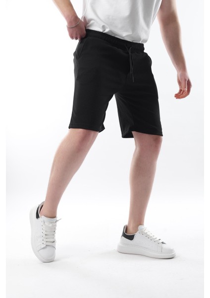 Siyah Beli Ayarlanabilir Cepli Kısa Erkek Şort 6544