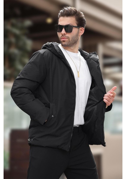 Siyah Kapüşonlu Cepli Erkek Şişme Mont E7238 modelleri