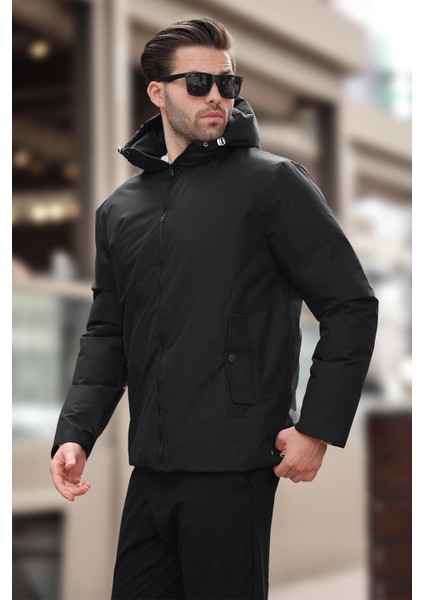 Siyah Kapüşonlu Cepli Erkek Şişme Mont E7238 fırsatları