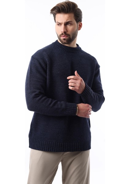 Lacivert Bisiklet Yaka Overfit Erkek Triko Kazak E7402