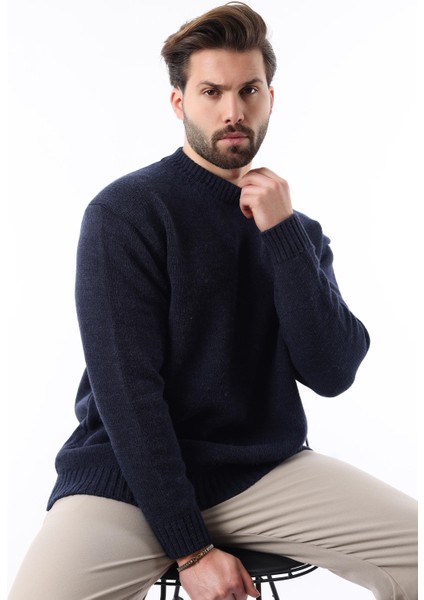 Lacivert Bisiklet Yaka Overfit Erkek Triko Kazak E7402 fiyatları