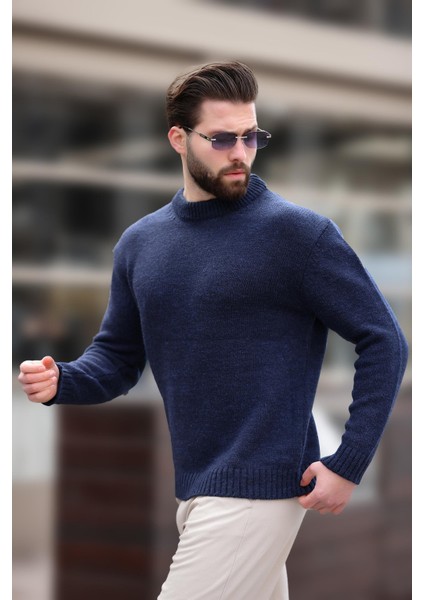 Lacivert Bisiklet Yaka Overfit Erkek Triko Kazak E7402 fırsatları