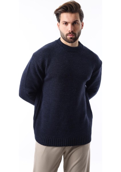 Lacivert Bisiklet Yaka Overfit Erkek Triko Kazak E7402 indirimleri