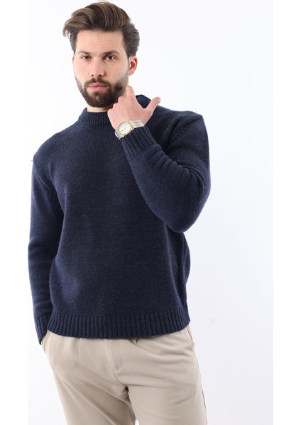 Lacivert Bisiklet Yaka Overfit Erkek Triko Kazak E7402