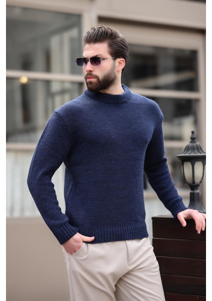 Lacivert Bisiklet Yaka Overfit Erkek Triko Kazak E7402