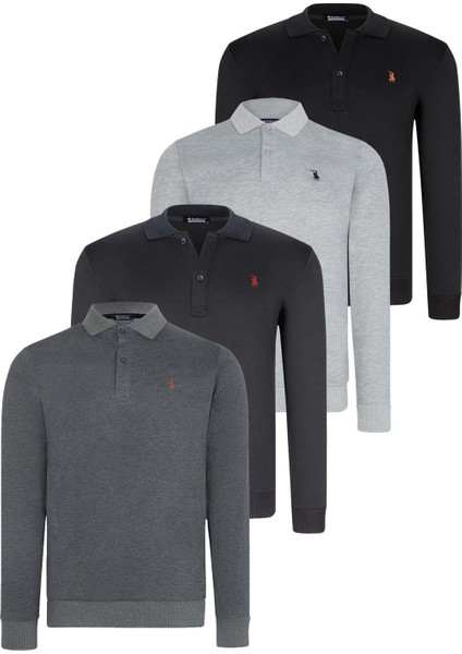 Dörtlü Set V4007 Dewberry Erkek Sweatshırt-Siyah-Lacivert-Antrasit-Gri
