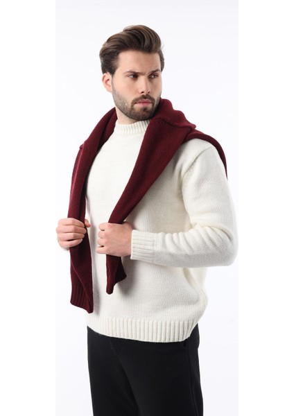 Ekru Bisiklet Yaka Overfit Erkek Triko Kazak E7402 modelleri