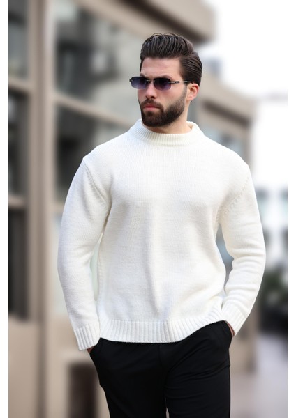 Ekru Bisiklet Yaka Overfit Erkek Triko Kazak E7402 indirimleri