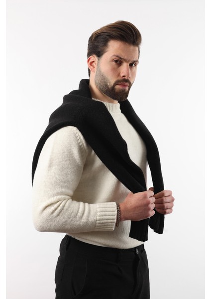 Ekru Bisiklet Yaka Overfit Erkek Triko Kazak E7402