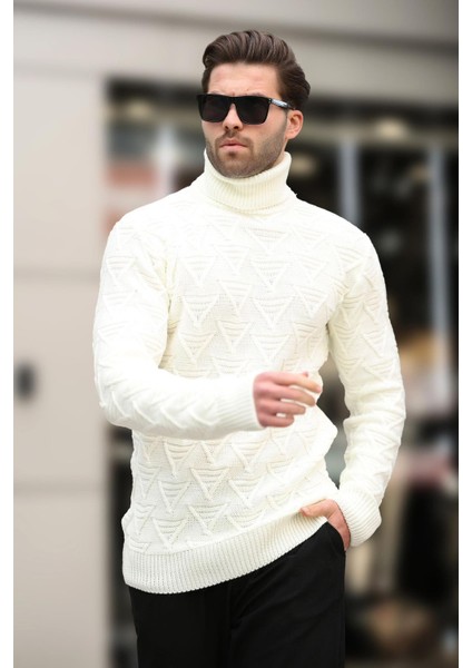 Ekru Balıkçı Yaka Desenli Erkek Kazak E7292 fiyatları