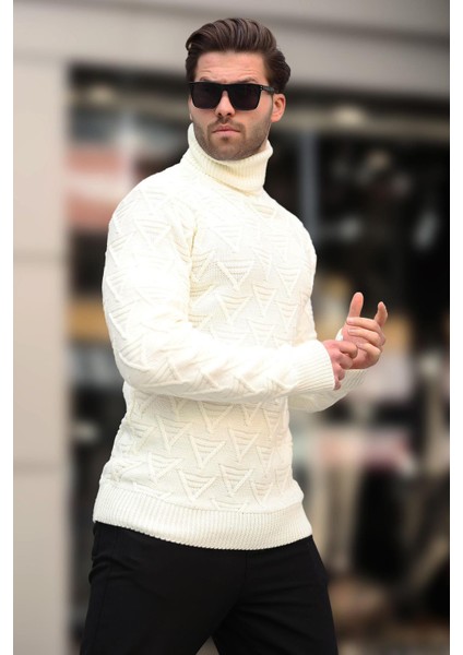 Ekru Balıkçı Yaka Desenli Erkek Kazak E7292 fırsatları