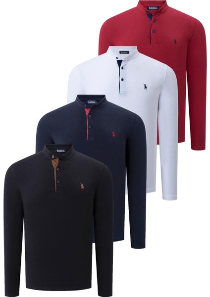 Dörtlü Set V4009 Dewberry Erkek Sweatshırt-Siyah-Beyaz-Lacivert-Bordo