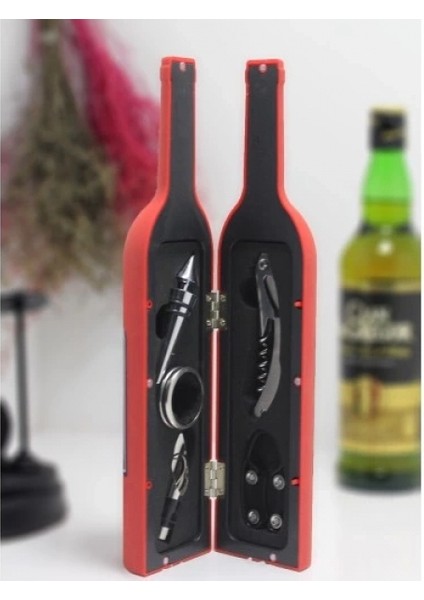 Şişe Tirbuşon Seti Büyük Boy Kırmızı