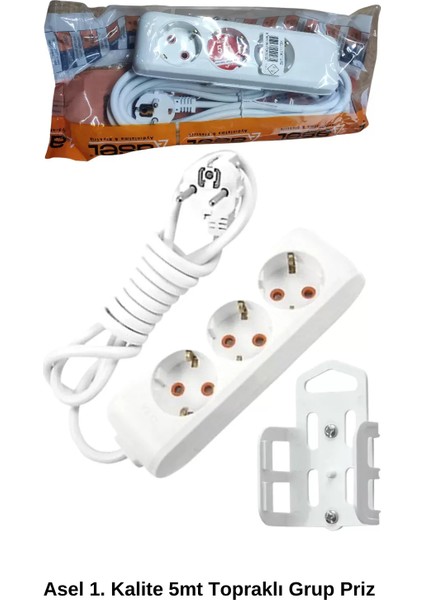 5 Metre Askı Aparatlı Topraklı 3lü Grup Priz ROYALEKS-AST305