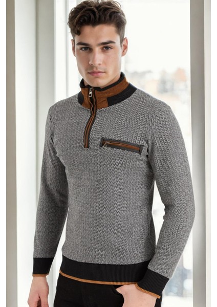 1039 Dewberry Erkek Sweatshırt-Açık Desenli Siyah