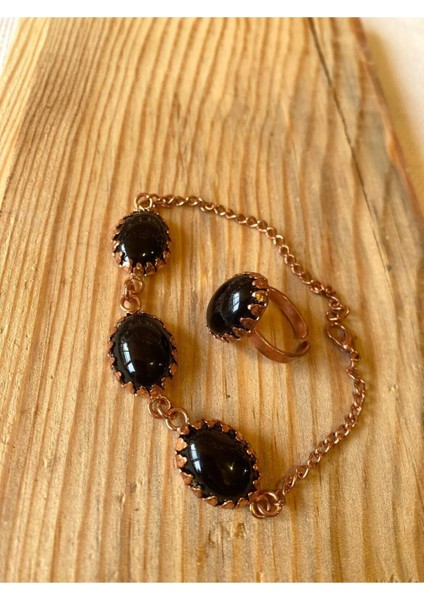 Siyah Taşlı Bakır Yüzük