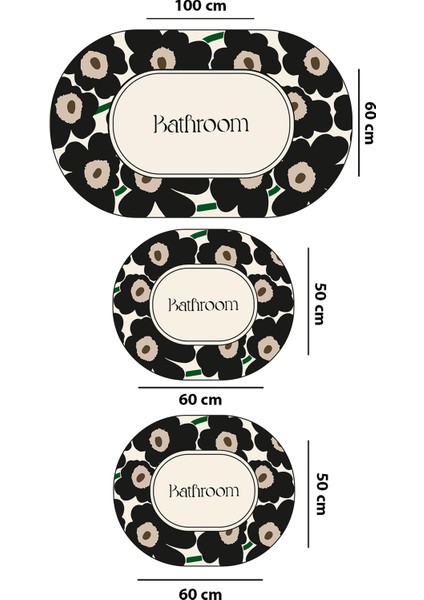 Oweld 3'lü Banyo Paspası,kaymaz Tabanlı,yıkanabilir 60X100 50X60 40X60 cm Djtbanyo fiyatları