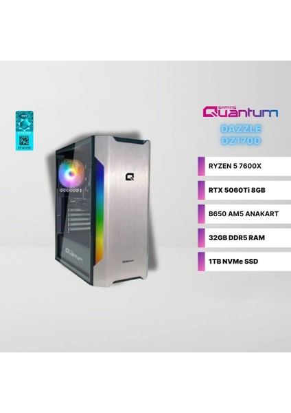 Dazzle DZ1700 Amd Ryzen 5 7600X 32GB Ddr5 1tb Nvme SSD RTX5060TI 8gb Freedos Masaüstü Oyun Bilgisayarı