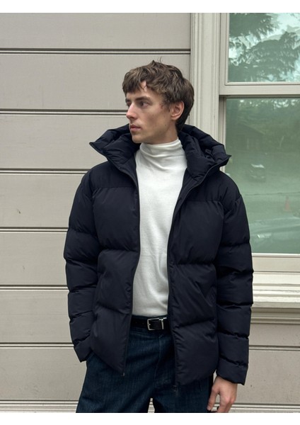 Erkek Garnili Su ve Rüzgar Geçirmez Oversize Şişme Mont Lacivert fiyatları