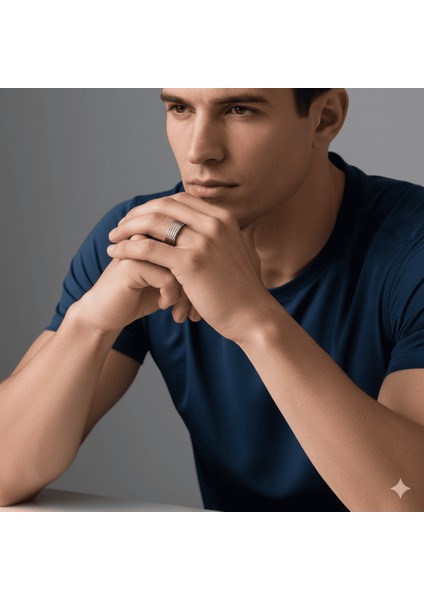 Gümüş Renk Beş Sıra Tasarım 316L Kalite Paslanmaz Çelik Erkek Yüzük Alyans - 27 Ölçü modelleri