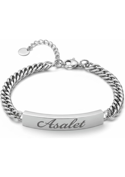 Erkek Çelik Bileklik - Isme Özel Yazılı - Gurmet Model - Gümüş Renk
