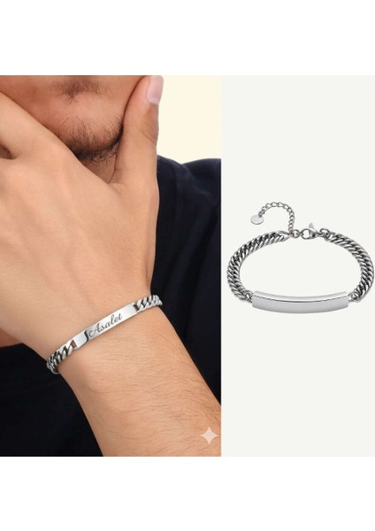 Erkek Çelik Bileklik - Isme Özel Yazılı - Gurmet Model - Gümüş Renk fiyatları