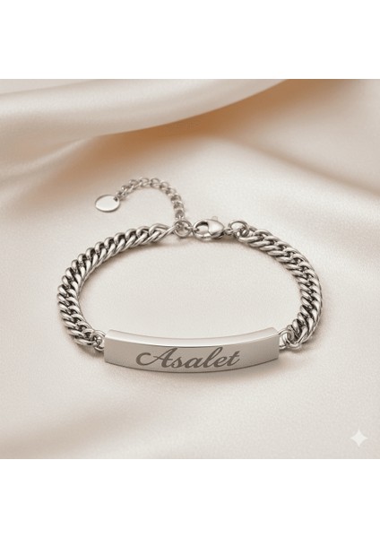 Erkek Çelik Bileklik - Isme Özel Yazılı - Gurmet Model - Gümüş Renk fırsatları