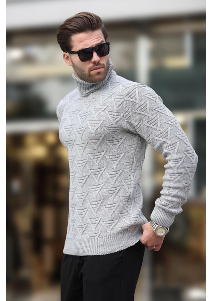 Gri Balıkçı Yaka Desenli Erkek Kazak E7292 fiyatları