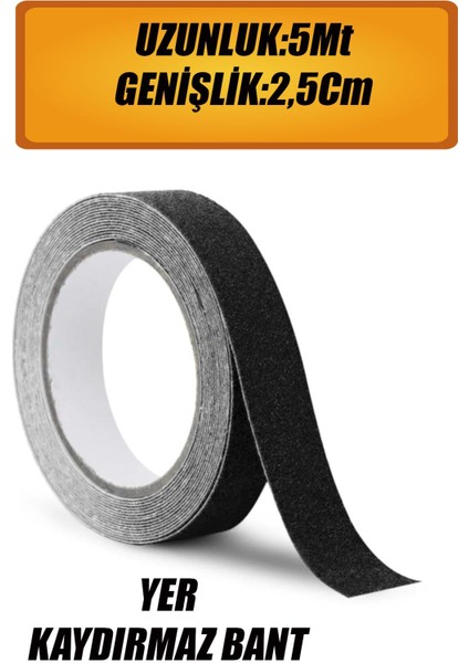 Merdiven Zemin Kaydırmaz Bant Yapışkanlı Kaymaz Bant Siyah 2.5 cm x 5 Metre