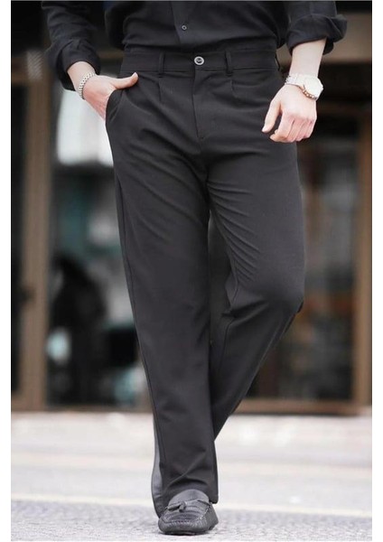 Koyu Siyah Regular Fit Düz Kesim Yan Cepli Erkek Pantolon 6540