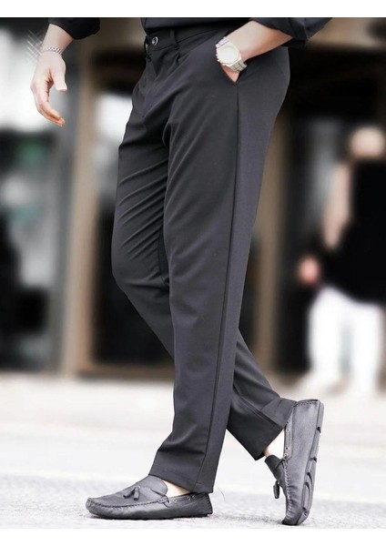 Koyu Siyah Regular Fit Düz Kesim Yan Cepli Erkek Pantolon 6540