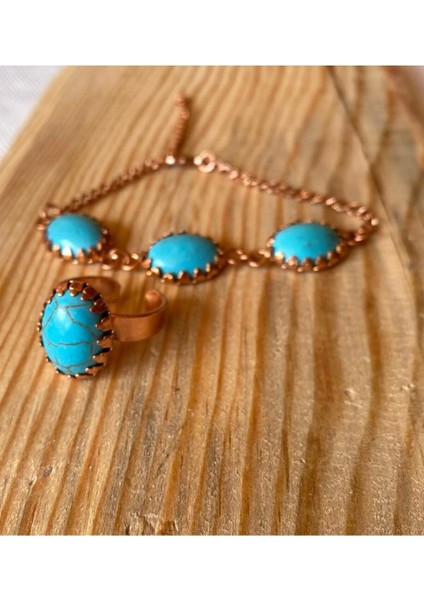 Mavi Taşlı Bakır Yüzük