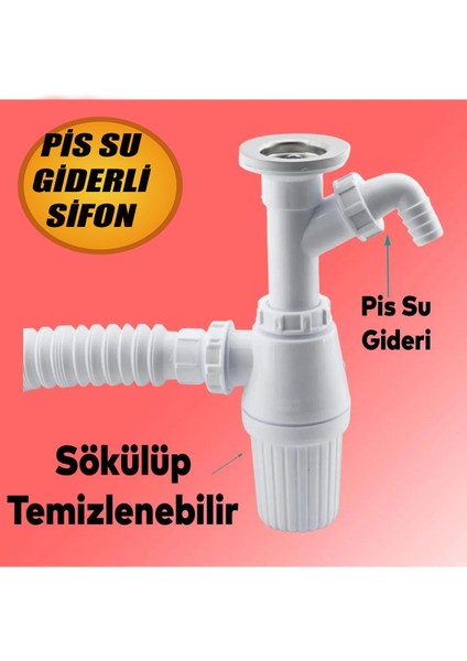 Pis Su Giderli Sökülebilir Tas'lı Çift Gider Sifon Körüklü Temizlenebilir Mutfak Banyo Lavabo Körük